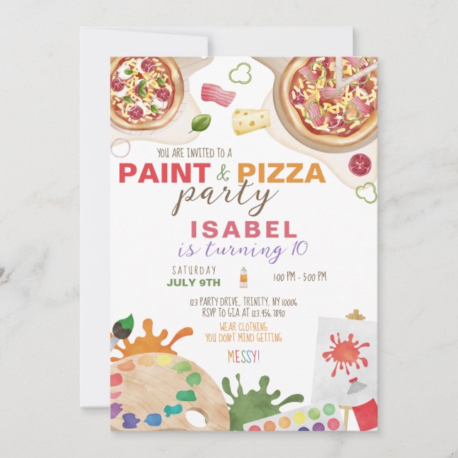 Paint and Pizza Birthday Party Invitation (Front)