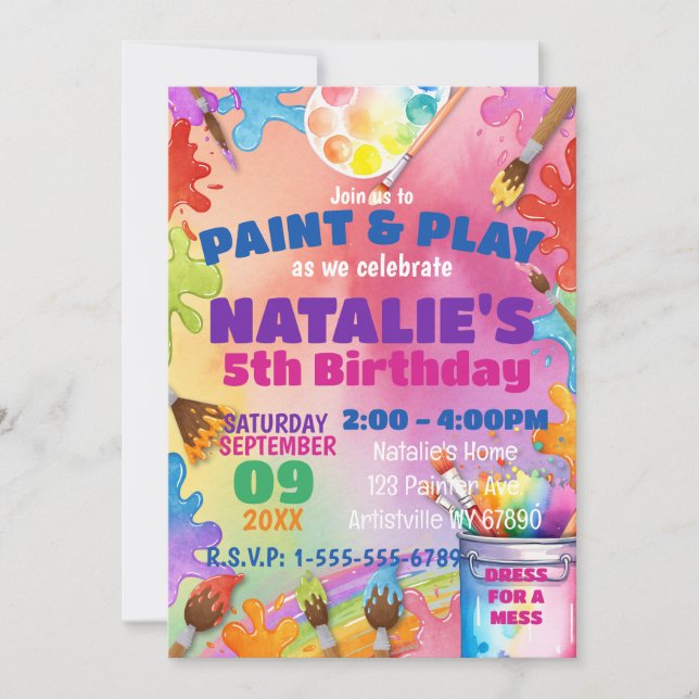 Paint and Play Kids Art Party Birthday Invitation (Front)