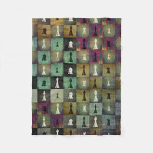 Paint and Print  Chessboard and Chess Pieces Fleece Blanket