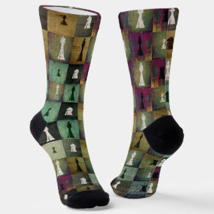 Paint and Print  Chessboard and Chess Pieces patte Socks