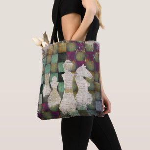 Paint and Print Chessboard and Chess Pieces Tote Bag