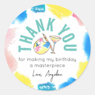 Paint and Sip Birthday Wine Party Favour Thank You Classic Round Sticker