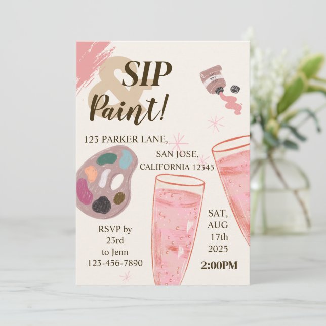 Paint And Sip Invitation Wine Tasting (Standing Front)