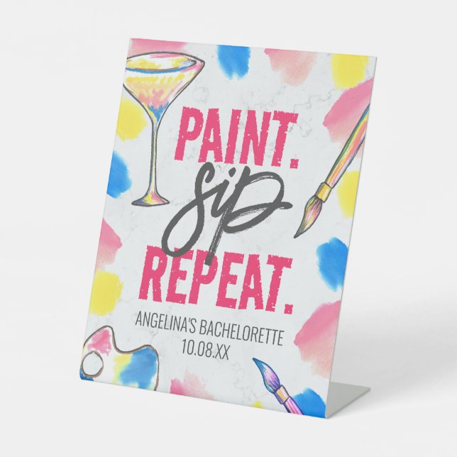 Paint and Sip Marble Bachelorette Party Sign (Front)