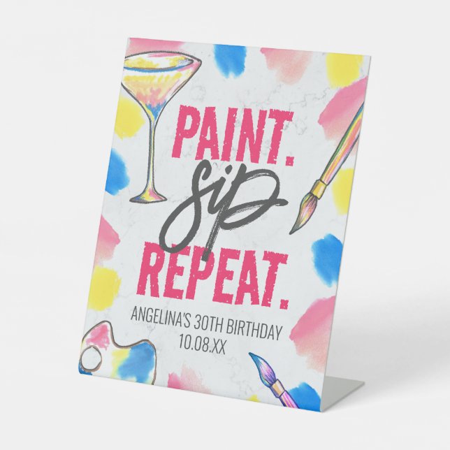 Paint and Sip Marble Birthday Party Welcome Sign (Front)