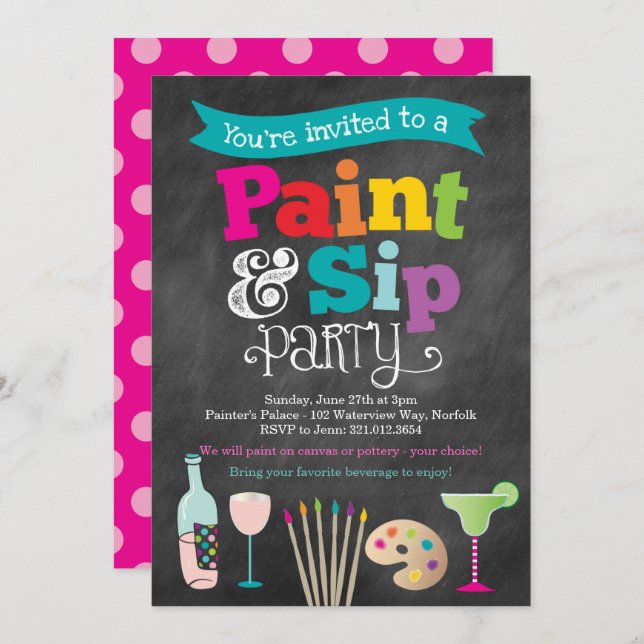 Paint and Sip Painting and Wine Party Invitation (Front/Back)