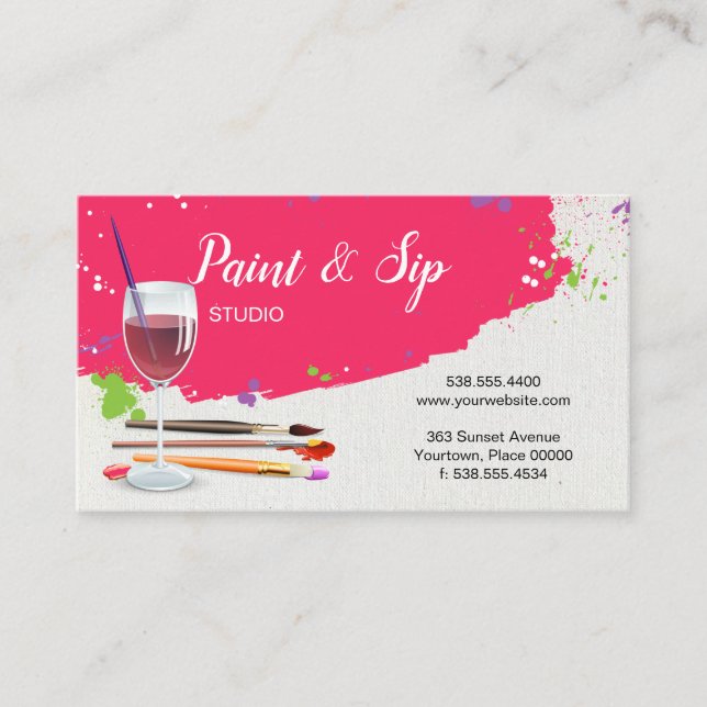 Paint and Sip Wine Glass Art Studio Business Card (Front)
