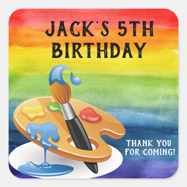 Paint Art Birthday Party Square Sticker (Front)