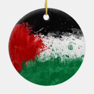 Paint Art Grunge Palestine Flag Ceramic Tree Decoration