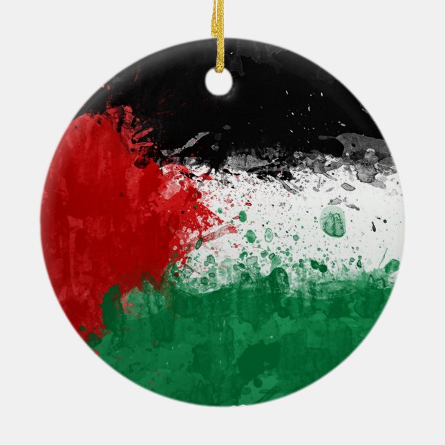 Paint Art Grunge Palestine Flag Ceramic Tree Decoration (Back)