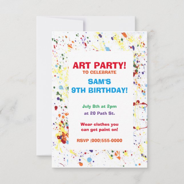 "Paint/Art Party" Invitations (Front)