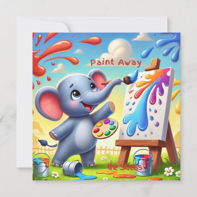 Paint Away the Stress Elephant Flat Card (Front)