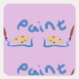 Paint brush and palette on purple square sticker