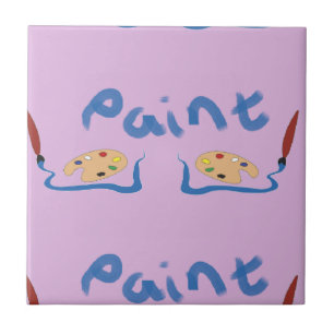 Paint brush and palette on purple tile