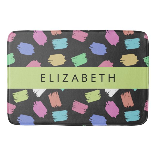 Paint Brush, Colourful Brush Strokes, Your Name Bath Mat (Front)