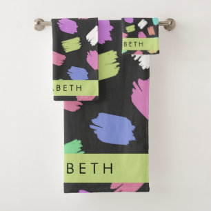 Paint Brush, Colourful Brush Strokes, Your Name Bath Towel Set