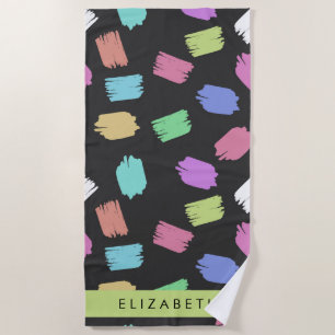 Paint Brush, Colourful Brush Strokes, Your Name Beach Towel