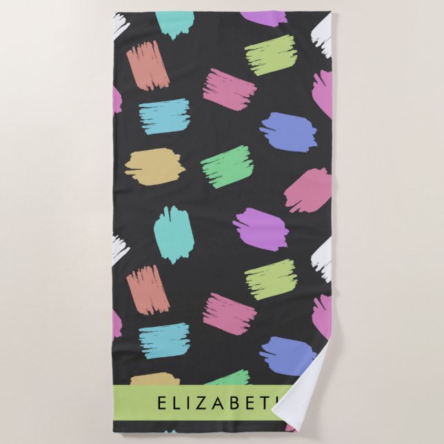 Paint Brush, Colourful Brush Strokes, Your Name Beach Towel (Front)