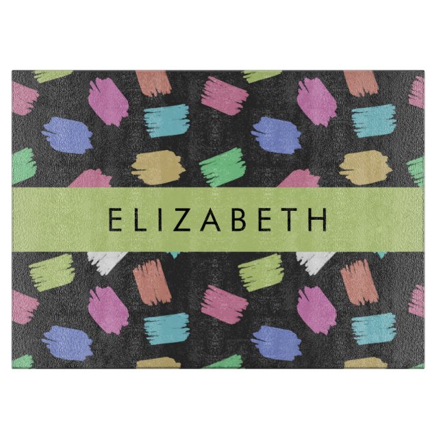 Paint Brush, Colourful Brush Strokes, Your Name Cutting Board (Front)