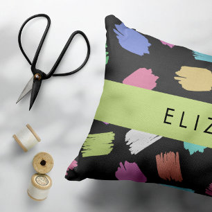 Paint Brush, Colourful Brush Strokes, Your Name Decorative Cushion