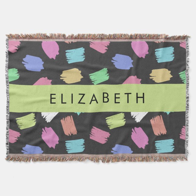 Paint Brush, Colourful Brush Strokes, Your Name Throw Blanket (Front)