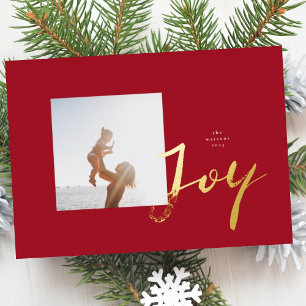 Paint Brush JOY   Photo Frame   Minimalist LOVE Foil Holiday Card