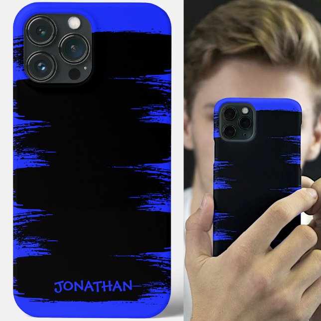 Paint Brush Stroke Custom Name Black Blue Cool Case-Mate iPhone Case (Creator Uploaded)
