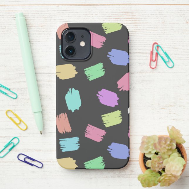 Paint Brush Strokes, Colourful Brush Strokes iPhone Case (On Desk)