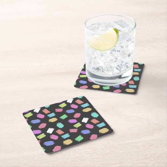 Paint Brush Strokes, Colourful Brush Strokes Square Paper Coaster (Insitu)