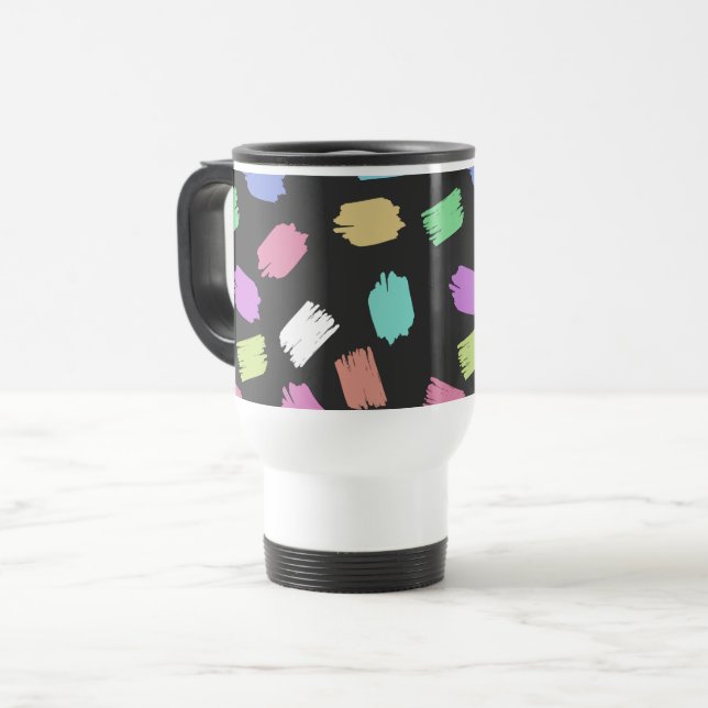 Paint Brush Strokes, Colourful Brush Strokes Travel Mug (Front Left)