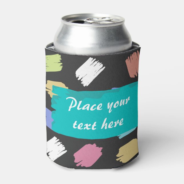 Paint Brush Strokes on Black Custom Text Can Cooler (Can Front)