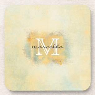 Paint Brushed Yellow Monogram Coaster