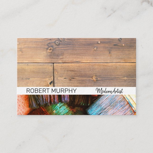Paint Brushes Logo | Artistic | Wood Business Card (Front)