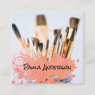Paint Brushes   Spatter   Artistic Square Business Card