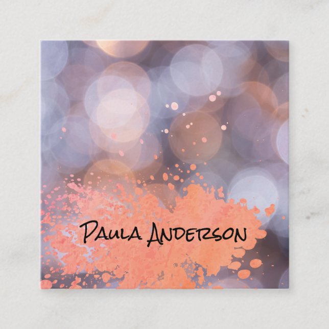 Paint Brushes | Spatter | Bokeh | Photography Square Business Card (Front)