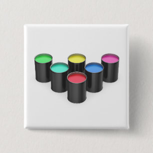 Paint cans with different colours 15 cm square badge