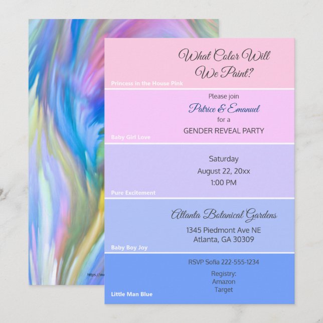 Paint Chip Gender Reveal Pink Blue Invitation (Front/Back)