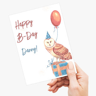 Paint cute owl Happy birthday Postcard