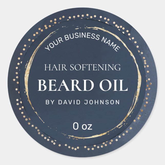 Paint Dots Gold Foil Navy Blue Beard Oil Classic Round Sticker (Front)