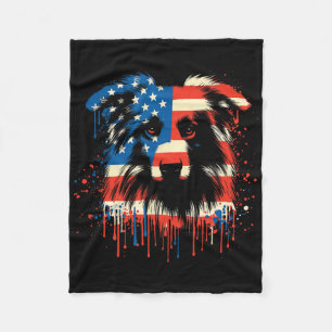 Paint Drip Australian Shepherd American Usa Flag 4 Fleece Blanket