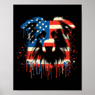 Paint Drip Australian Shepherd American Usa Flag 4 Poster