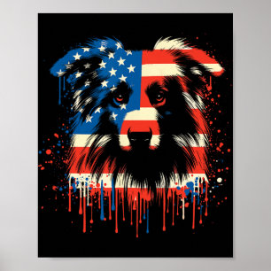 Paint Drip Australian Shepherd American Usa Flag 4 Poster