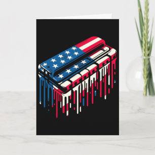 Paint Drip Harmonica American Usa Flag 4th Of July Card