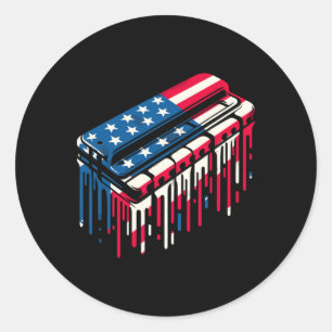 Paint Drip Harmonica American Usa Flag 4th Of July Classic Round Sticker