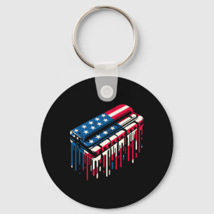 Paint Drip Harmonica American Usa Flag 4th Of July Key Ring