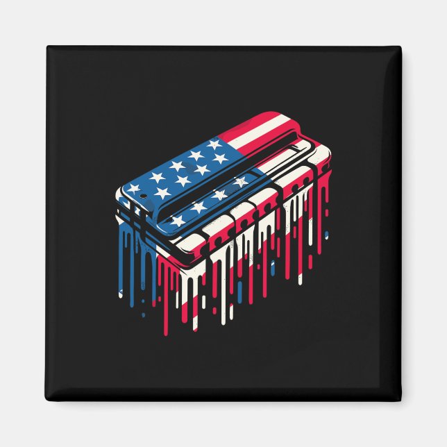 Paint Drip Harmonica American Usa Flag 4th Of July Magnet (Front)