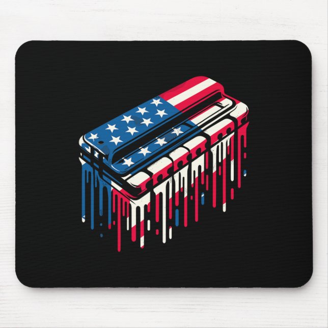Paint Drip Harmonica American Usa Flag 4th Of July Mouse Mat (Front)