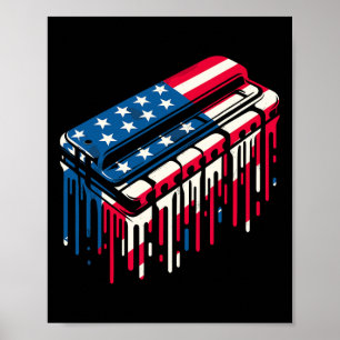 Paint Drip Harmonica American Usa Flag 4th Of July Poster