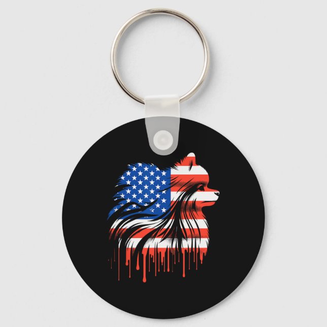 Paint Drip Pomeranian American Usa Flag 4th Of Jul Key Ring (Front)