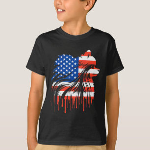 Paint Drip Pomeranian American Usa Flag 4th Of Jul T-Shirt